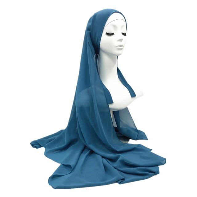 Plain Colorful Soft Lightweight Chiffon Elegant Hijab Scarf With Bandage Non-Slip Chiffon Echarpe Elegant Breathable Islam Long Hijabs Headband Fashion Turban Headwrap For Women Stevvex