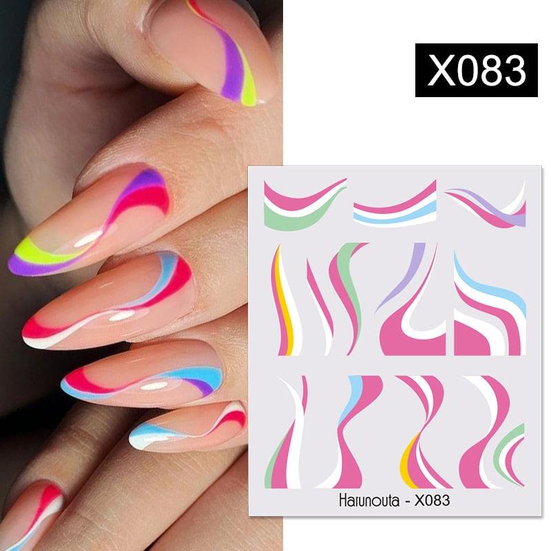 French Line Nail Water Decal Flower Marble Leaf Girl Stickers on Nails Water Ink Transfer Slider Nail Stickers Decor Kids Nails Art Decoration Nail Strips Shiny French Tip Guides Stickers French Nail Stickers Form Fringe Guides Stevvex