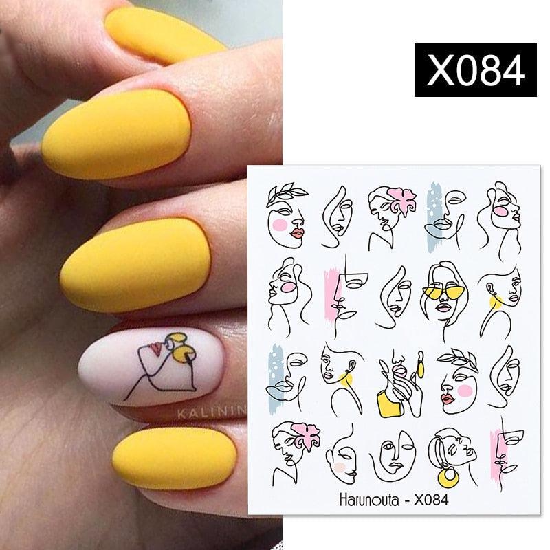 French Line Nail Water Decal Flower Marble Leaf Girl Stickers on Nails Water Ink Transfer Slider Nail Stickers Decor Kids Nails Art Decoration Nail Strips Shiny French Tip Guides Stickers French Nail Stickers Form Fringe Guides Stevvex