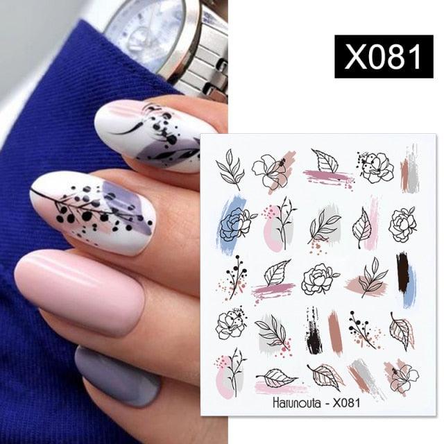 French Line Nail Water Decal Flower Marble Leaf Girl Stickers on Nails Water Ink Transfer Slider Nail Stickers Decor Kids Nails Art Decoration Nail Strips Shiny French Tip Guides Stickers French Nail Stickers Form Fringe Guides Stevvex