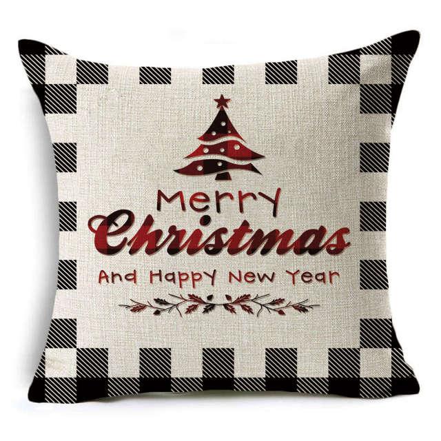 New Plaid Christmas Linen Pillowcase Xmas Series Cushion Cover Case Pillow Custom Square Pillowcase Cushion Cover Thrown Linen Pillowcase Christmas Gift 45X45CM Stevvex