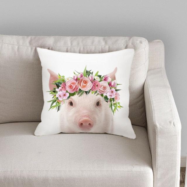 Cute Baby Animals Pattern Pillow Case Cotton Linen Cushion Cover for Home Sofa Pillow Covers, Cushion Covers Tiger Bunny Rabbit Horse Sheep Bear With Head Flowers Decorative Velvet Pillow Covers 45X45CM Stevvex