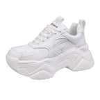Women Platform Sneakers Leather Casual Ladies Chunky Shoes Woman High Black Fashion Thick Soled Sports Walking Shoes Lace Up Platform Leather Trainers Sneakers
