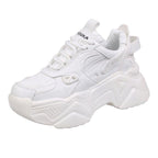 Women Platform Sneakers Leather Casual Ladies Chunky Shoes Woman High Black Fashion Thick Soled Sports Walking Shoes Lace Up Platform Leather Trainers Sneakers