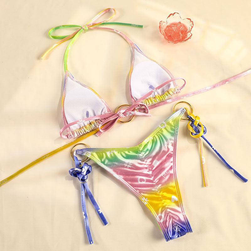 Bikini Triangle Adjust Swimwear Women's Crisscross Halter Bikini Lace Up Back Bandage Two Piece Strappy Bathing Suits G String Thong Swimwear Women Bathing Suit Hollow Out Quality Pleated Swimsuit Female Double-Sided Bikini Set Stevvex