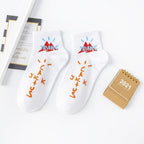 Black And White Embroidery Female Tide Socks Shallow Mouth Summer Cartoon Cow Cute Fashion Boat Socks Unisex Men And Women Cotton Ankle Socks