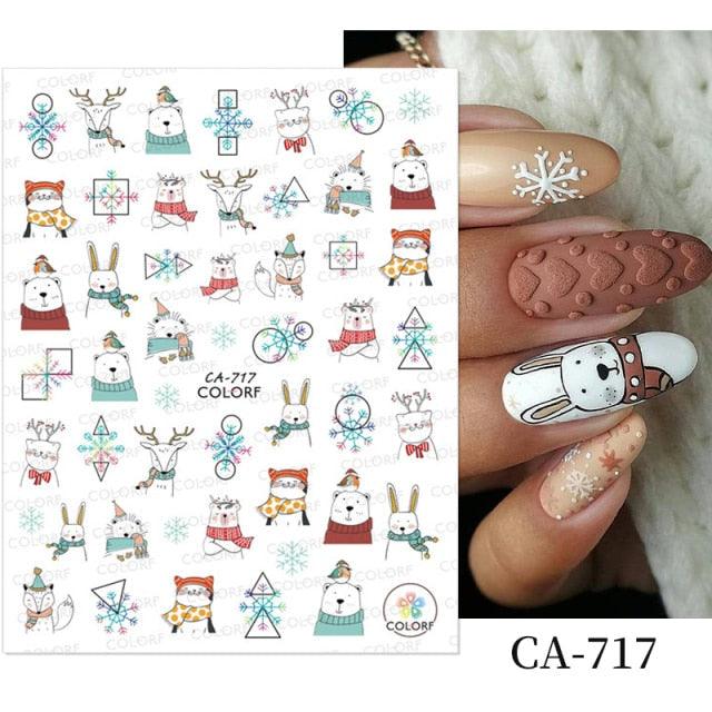 3D Nail Stickers Decals Snowflakes Elk Bear Christmas Xmas Transfer Stickers Nail Art Self-Adhesive Decals Decoration  Nail Art Stickers Decals Christmas Snowflake Bronzing Christmas Slider Nail Art 3D Decals Decoration Stevvex