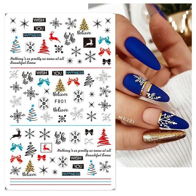 3D Nail Stickers Decals Snowflakes Elk Bear Christmas Xmas Transfer Stickers Nail Art Self-Adhesive Decals Decoration  Nail Art Stickers Decals Christmas Snowflake Bronzing Christmas Slider Nail Art 3D Decals Decoration Stevvex