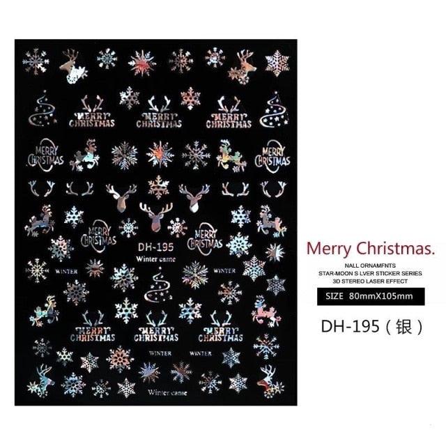 3D Nail Stickers Decals Snowflakes Elk Bear Christmas Xmas Transfer Stickers Nail Art Self-Adhesive Decals Decoration  Nail Art Stickers Decals Christmas Snowflake Bronzing Christmas Slider Nail Art 3D Decals Decoration Stevvex