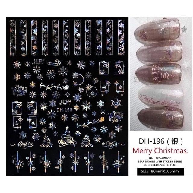 3D Nail Stickers Decals Snowflakes Elk Bear Christmas Xmas Transfer Stickers Nail Art Self-Adhesive Decals Decoration  Nail Art Stickers Decals Christmas Snowflake Bronzing Christmas Slider Nail Art 3D Decals Decoration Stevvex