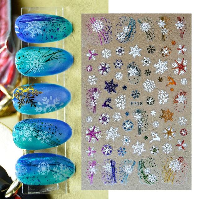3D Nail Stickers Decals Snowflakes Elk Bear Christmas Xmas Transfer Stickers Nail Art Self-Adhesive Decals Decoration  Nail Art Stickers Decals Christmas Snowflake Bronzing Christmas Slider Nail Art 3D Decals Decoration Stevvex