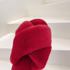 Fluffy Slippers Women Cozy Faux Fur Cross Indoor Floor Slides Flat Soft Furry Shoes Fluffy Furry Fur Slippers Flip Flop Open Toe Cozy House Memory Foam Sandals Slides Soft Flat Comfy Slippers Stevvex
