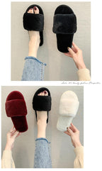 Fluffy Slippers Women Cozy Faux Fur Cross Indoor Floor Slides Flat Soft Furry Shoes Fluffy Furry Fur Slippers Flip Flop Open Toe Cozy House Memory Foam Sandals Slides Soft Flat Comfy Slippers Stevvex