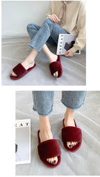 Fluffy Slippers Women Cozy Faux Fur Cross Indoor Floor Slides Flat Soft Furry Shoes Fluffy Furry Fur Slippers Flip Flop Open Toe Cozy House Memory Foam Sandals Slides Soft Flat Comfy Slippers Stevvex