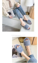 Fluffy Slippers Women Cozy Faux Fur Cross Indoor Floor Slides Flat Soft Furry Shoes Fluffy Furry Fur Slippers Flip Flop Open Toe Cozy House Memory Foam Sandals Slides Soft Flat Comfy Slippers Stevvex