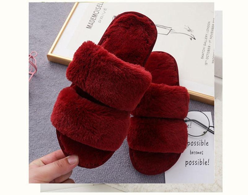 Fluffy Slippers Women Cozy Faux Fur Cross Indoor Floor Slides Flat Soft Furry Shoes Fluffy Furry Fur Slippers Flip Flop Open Toe Cozy House Memory Foam Sandals Slides Soft Flat Comfy Slippers Stevvex