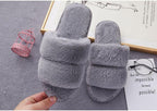 Fluffy Slippers Women Cozy Faux Fur Cross Indoor Floor Slides Flat Soft Furry Shoes Fluffy Furry Fur Slippers Flip Flop Open Toe Cozy House Memory Foam Sandals Slides Soft Flat Comfy Slippers Stevvex