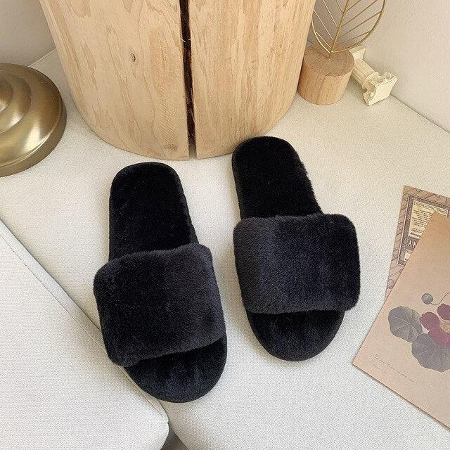 Fluffy Slippers Women Cozy Faux Fur Cross Indoor Floor Slides Flat Soft Furry Shoes Fluffy Furry Fur Slippers Flip Flop Open Toe Cozy House Memory Foam Sandals Slides Soft Flat Comfy Slippers Stevvex