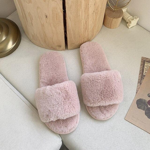 Fluffy Slippers Women Cozy Faux Fur Cross Indoor Floor Slides Flat Soft Furry Shoes Fluffy Furry Fur Slippers Flip Flop Open Toe Cozy House Memory Foam Sandals Slides Soft Flat Comfy Slippers Stevvex