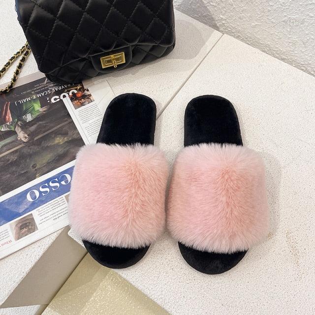Fluffy Slippers Women Cozy Faux Fur Cross Indoor Floor Slides Flat Soft Furry Shoes Fluffy Furry Fur Slippers Flip Flop Open Toe Cozy House Memory Foam Sandals Slides Soft Flat Comfy Slippers Stevvex