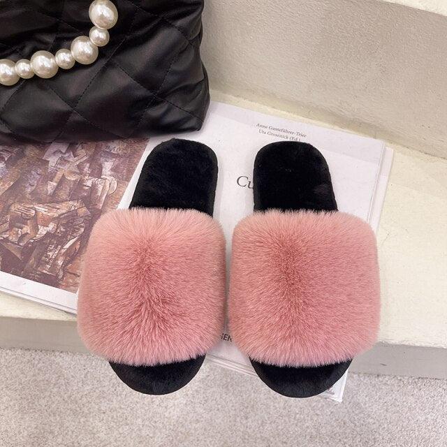 Fluffy Slippers Women Cozy Faux Fur Cross Indoor Floor Slides Flat Soft Furry Shoes Fluffy Furry Fur Slippers Flip Flop Open Toe Cozy House Memory Foam Sandals Slides Soft Flat Comfy Slippers Stevvex