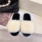 Fluffy Slippers Women Cozy Faux Fur Cross Indoor Floor Slides Flat Soft Furry Shoes Fluffy Furry Fur Slippers Flip Flop Open Toe Cozy House Memory Foam Sandals Slides Soft Flat Comfy Slippers Stevvex
