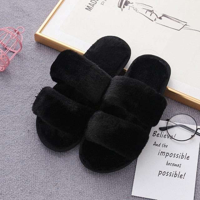 Fluffy Slippers Women Cozy Faux Fur Cross Indoor Floor Slides Flat Soft Furry Shoes Fluffy Furry Fur Slippers Flip Flop Open Toe Cozy House Memory Foam Sandals Slides Soft Flat Comfy Slippers Stevvex