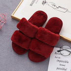Fluffy Slippers Women Cozy Faux Fur Cross Indoor Floor Slides Flat Soft Furry Shoes Fluffy Furry Fur Slippers Flip Flop Open Toe Cozy House Memory Foam Sandals Slides Soft Flat Comfy Slippers Stevvex