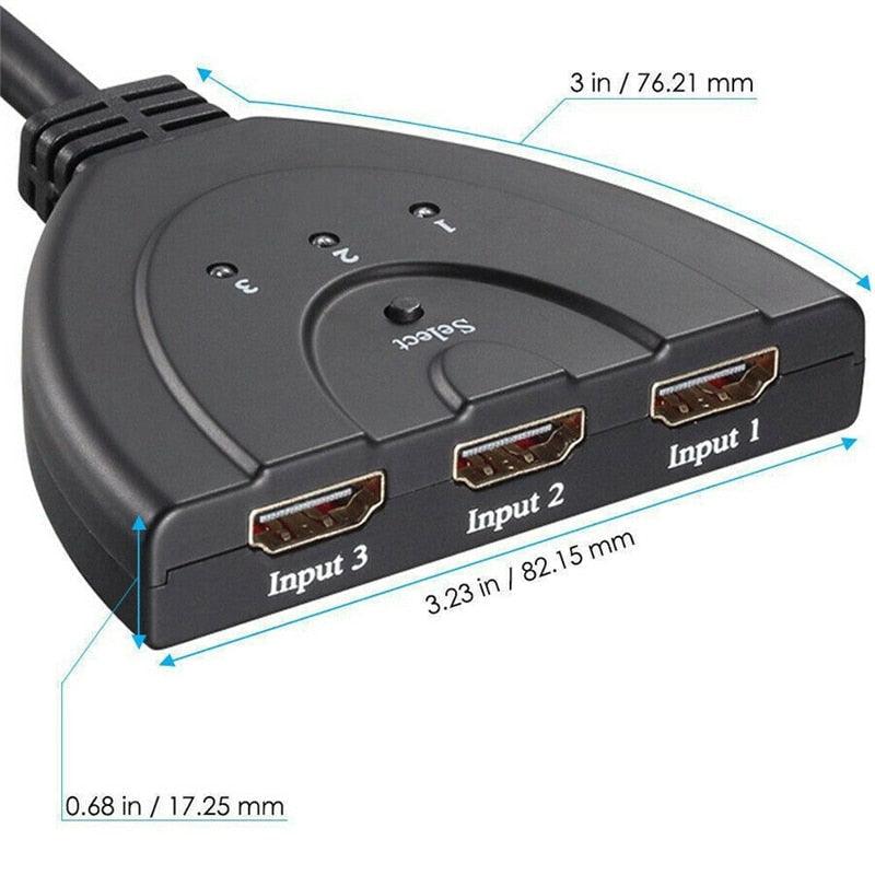 1080P HDMI 3 Ports HDMI Splitter Cable 4K 1080P HDMI Switcher 3 In 1 Out HDMI Splitter With High Speed Pigtail Cable HUB Adapter For Laptop HDTV Projector Stevvex