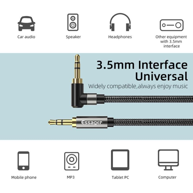 90Degree 3.5mm Right Angle AUX Audio Cable Jack For Headphone Extension Wire Stevvex