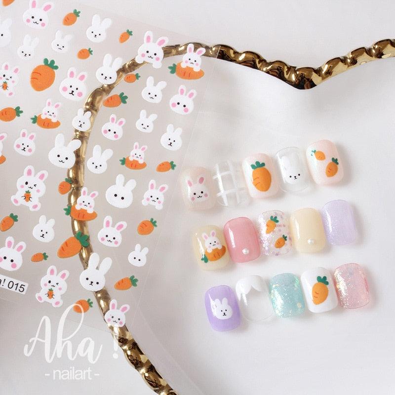 Nail Glue Stickers Stars Moon Cartoon Rabbit Panda Flower Nail Decoration Decals Nail Sticker Nail Art Decorations Design Decoration Acrylic Nail Supplies Designer Nail Decorations for Women Girls Kids 3D Nail Art Stickers Decals Stevvex