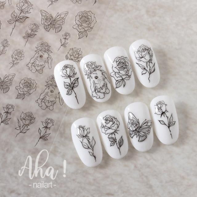 Nail Glue Stickers Stars Moon Cartoon Rabbit Panda Flower Nail Decoration Decals Nail Sticker Nail Art Decorations Design Decoration Acrylic Nail Supplies Designer Nail Decorations for Women Girls Kids 3D Nail Art Stickers Decals Stevvex
