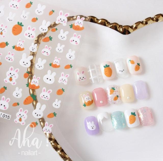Nail Glue Stickers Stars Moon Cartoon Rabbit Panda Flower Nail Decoration Decals Nail Sticker Nail Art Decorations Design Decoration Acrylic Nail Supplies Designer Nail Decorations for Women Girls Kids 3D Nail Art Stickers Decals Stevvex