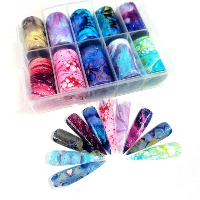 Nail Foils Marble Flower Series Iridescent Nail Art Transfer Sticker Paper Slider Nail Water Decal Design Manicures Decorations  Art Manicures Decoration New Gold Nail Transfer Foils for Nail Arts Nails Supply Holographic Effect Nail Art Foil Stickers Hol Stevvex