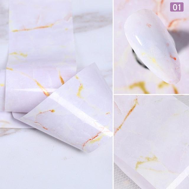 Nail Foils Marble Flower Series Iridescent Nail Art Transfer Sticker Paper Slider Nail Water Decal Design Manicures Decorations  Art Manicures Decoration New Gold Nail Transfer Foils for Nail Arts Nails Supply Holographic Effect Nail Art Foil Stickers Hol Stevvex