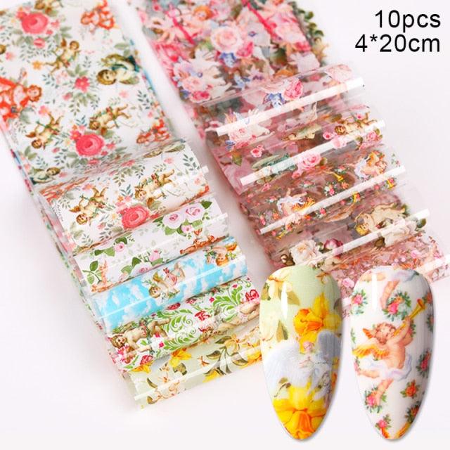 Nail Foils Marble Flower Series Iridescent Nail Art Transfer Sticker Paper Slider Nail Water Decal Design Manicures Decorations  Art Manicures Decoration New Gold Nail Transfer Foils for Nail Arts Nails Supply Holographic Effect Nail Art Foil Stickers Hol Stevvex