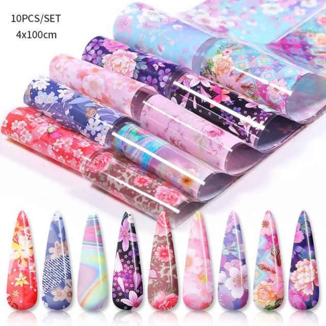Nail Foils Marble Flower Series Iridescent Nail Art Transfer Sticker Paper Slider Nail Water Decal Design Manicures Decorations  Art Manicures Decoration New Gold Nail Transfer Foils for Nail Arts Nails Supply Holographic Effect Nail Art Foil Stickers Hol Stevvex