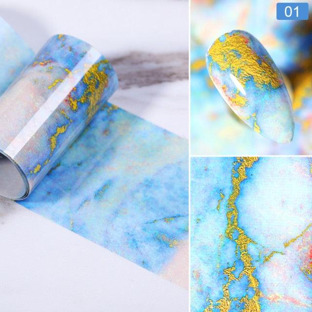 Nail Foils Marble Flower Series Iridescent Nail Art Transfer Sticker Paper Slider Nail Water Decal Design Manicures Decorations  Art Manicures Decoration New Gold Nail Transfer Foils for Nail Arts Nails Supply Holographic Effect Nail Art Foil Stickers Hol Stevvex