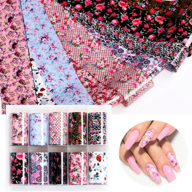Nail Foils Marble Flower Series Iridescent Nail Art Transfer Sticker Paper Slider Nail Water Decal Design Manicures Decorations  Art Manicures Decoration New Gold Nail Transfer Foils for Nail Arts Nails Supply Holographic Effect Nail Art Foil Stickers Hol Stevvex