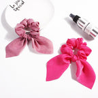 Pure Color Elastic Hair Band Rabbit Ear Bow Pearl Hair Rope Satin Ponytail Scrunchie Bobbles Elastic Hair Ties Ropes Ponytail Holder Accessories for Women And Girls Stevvex