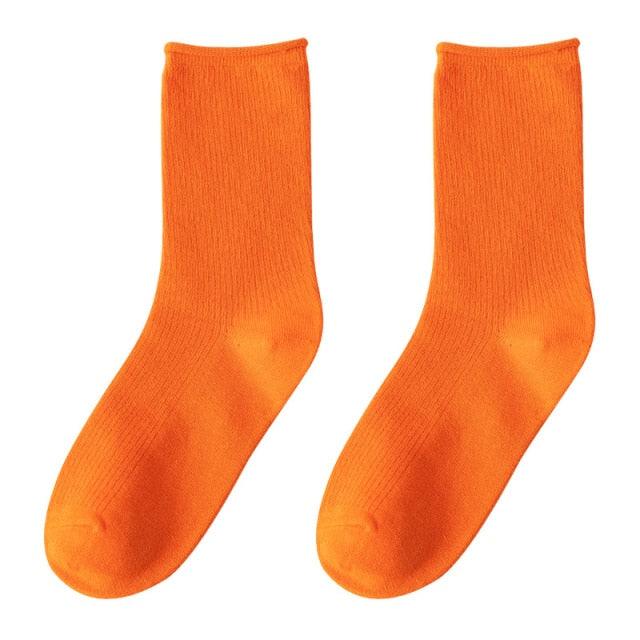 Simple Colorful Solid Color Socks Girls Candy Color Fashion Socks Spring And Autumn 100% Cotton Socks Female Socks Crew Socks Running Socks For Men And Women Stevvex