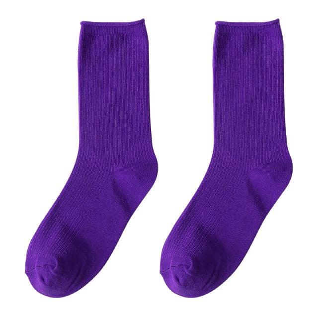 Simple Colorful Solid Color Socks Girls Candy Color Fashion Socks Spring And Autumn 100% Cotton Socks Female Socks Crew Socks Running Socks For Men And Women Stevvex