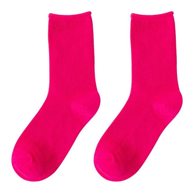 Simple Colorful Solid Color Socks Girls Candy Color Fashion Socks Spring And Autumn 100% Cotton Socks Female Socks Crew Socks Running Socks For Men And Women Stevvex