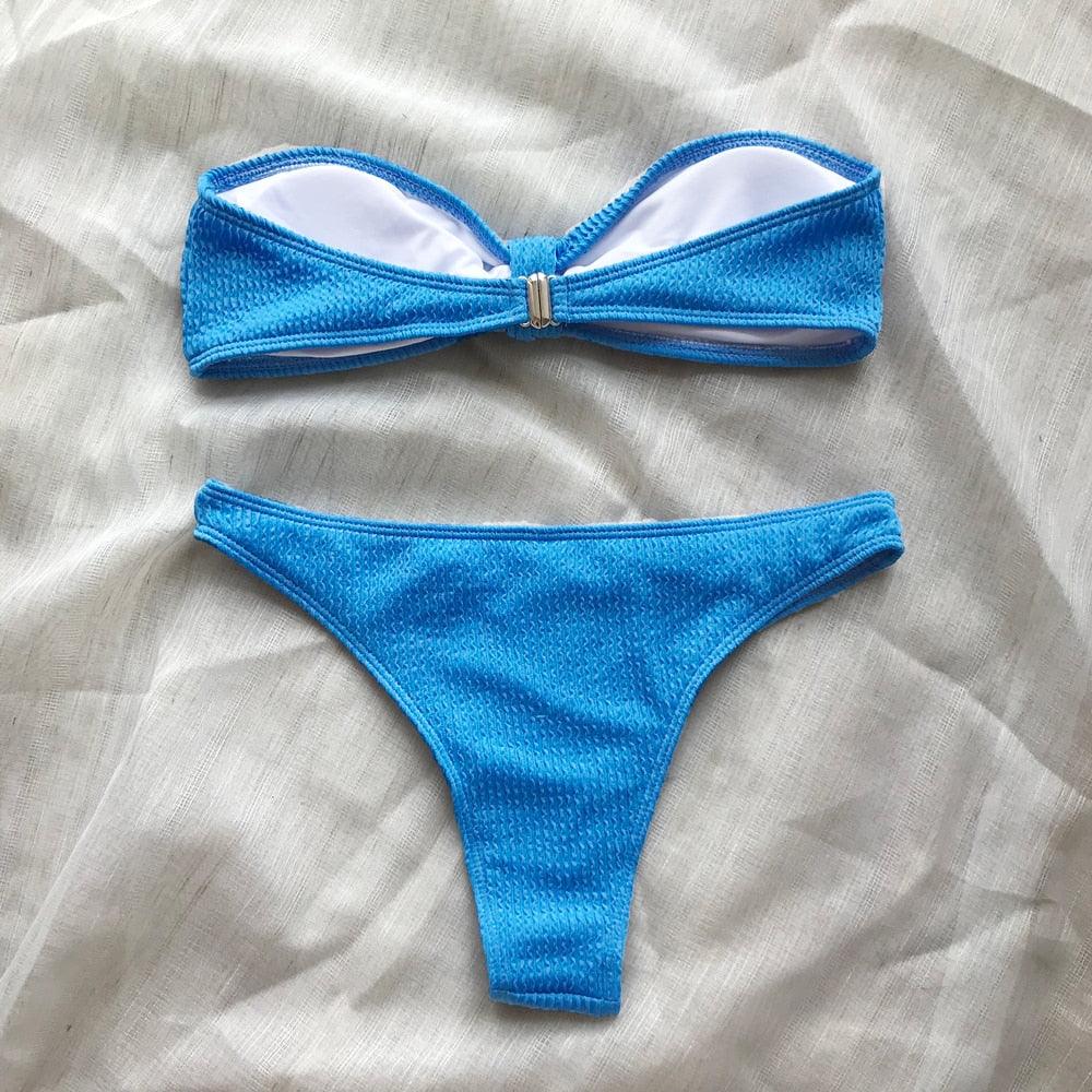 Bikinis Swimsuit Women Push Up Bikini Set  Female Swimwear Women's Strapless Solid Color 2 Pieces Bathing Suit Swimsuit Swimsuits Off Shoulder High Waist Bathing Suit High Cut Swimwear For Summer Stevvex