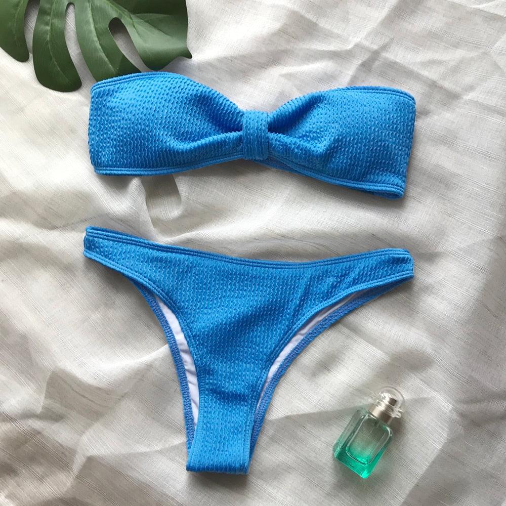 Bikinis Swimsuit Women Push Up Bikini Set  Female Swimwear Women's Strapless Solid Color 2 Pieces Bathing Suit Swimsuit Swimsuits Off Shoulder High Waist Bathing Suit High Cut Swimwear For Summer Stevvex