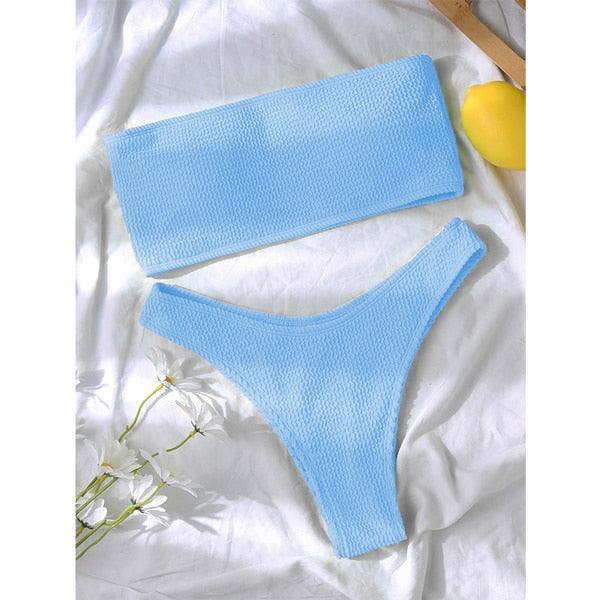 Bikinis Swimsuit Women Push Up Bikini Set  Female Swimwear Women's Strapless Solid Color 2 Pieces Bathing Suit Swimsuit Swimsuits Off Shoulder High Waist Bathing Suit High Cut Swimwear For Summer Stevvex