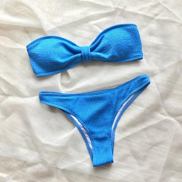 Bikinis Swimsuit Women Push Up Bikini Set  Female Swimwear Women's Strapless Solid Color 2 Pieces Bathing Suit Swimsuit Swimsuits Off Shoulder High Waist Bathing Suit High Cut Swimwear For Summer Stevvex