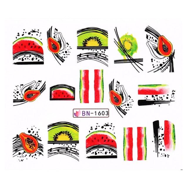 Summer Fruit Water Decals Kiwi Banana Strawberry Flower Alphabet Leaves Nail Art Stickers Wraps Slider Decorations 3D Fruit Nail Art Slices, Summer Fruit Slime Nail Supplies Nail Art Decorations Fruit Flakes Nail Accessories Stevvex