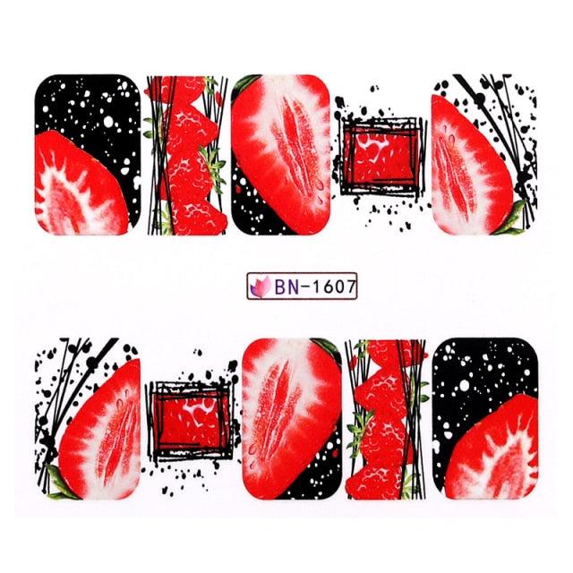 Summer Fruit Water Decals Kiwi Banana Strawberry Flower Alphabet Leaves Nail Art Stickers Wraps Slider Decorations 3D Fruit Nail Art Slices, Summer Fruit Slime Nail Supplies Nail Art Decorations Fruit Flakes Nail Accessories Stevvex