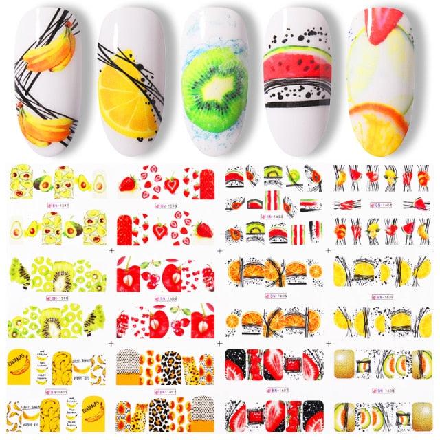 Summer Fruit Water Decals Kiwi Banana Strawberry Flower Alphabet Leaves Nail Art Stickers Wraps Slider Decorations 3D Fruit Nail Art Slices, Summer Fruit Slime Nail Supplies Nail Art Decorations Fruit Flakes Nail Accessories Stevvex